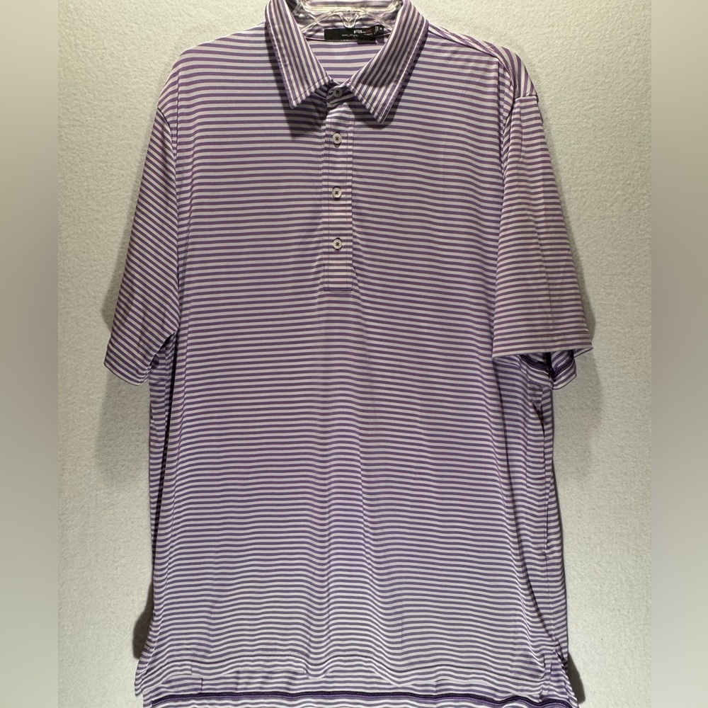 RLX Ralph Lauren Men’s XL Puple White‎ Stripe Golf Polo Sort Sleeve Collared